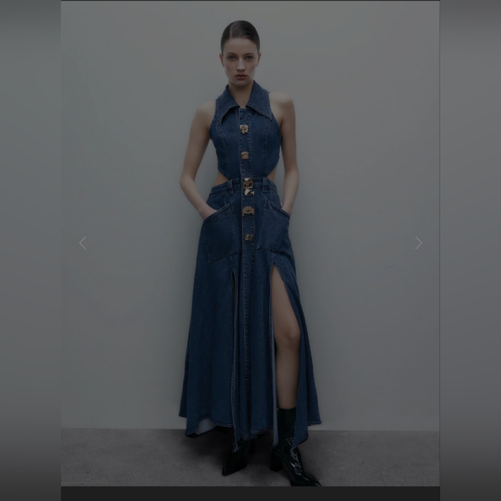 Cut out denim dress with gold buttons